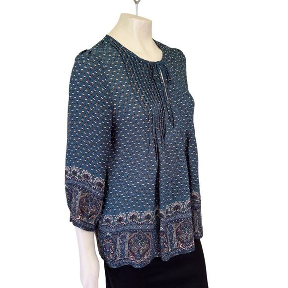 JOIE 100% Silk Rinjani Blouse in Teal Blue  Boho Peasant  SZ S - Picture 6 of 12